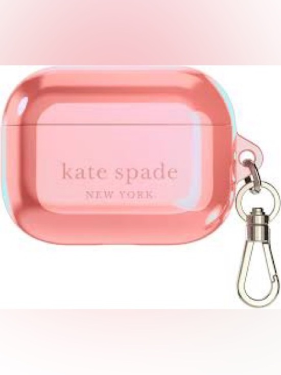 kate spade Accessories - Kate Spade AirPod Case Pink Grapefruit Holographic Carabine Charging Support NEW